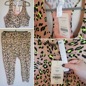 Fabletics outfit, beige black and lime green leopard print, size 3X